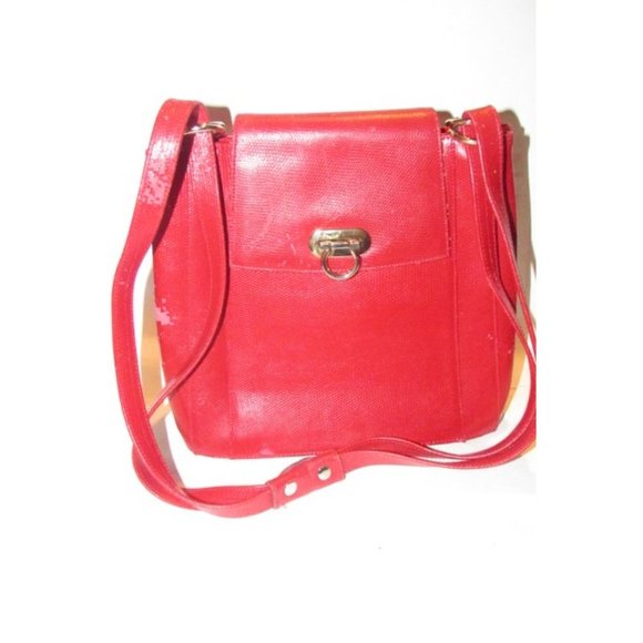Focus Paris Xl Bucket Style Shoulder Red Lizard Texture Leather With Gold Accent - Picture 5 of 12